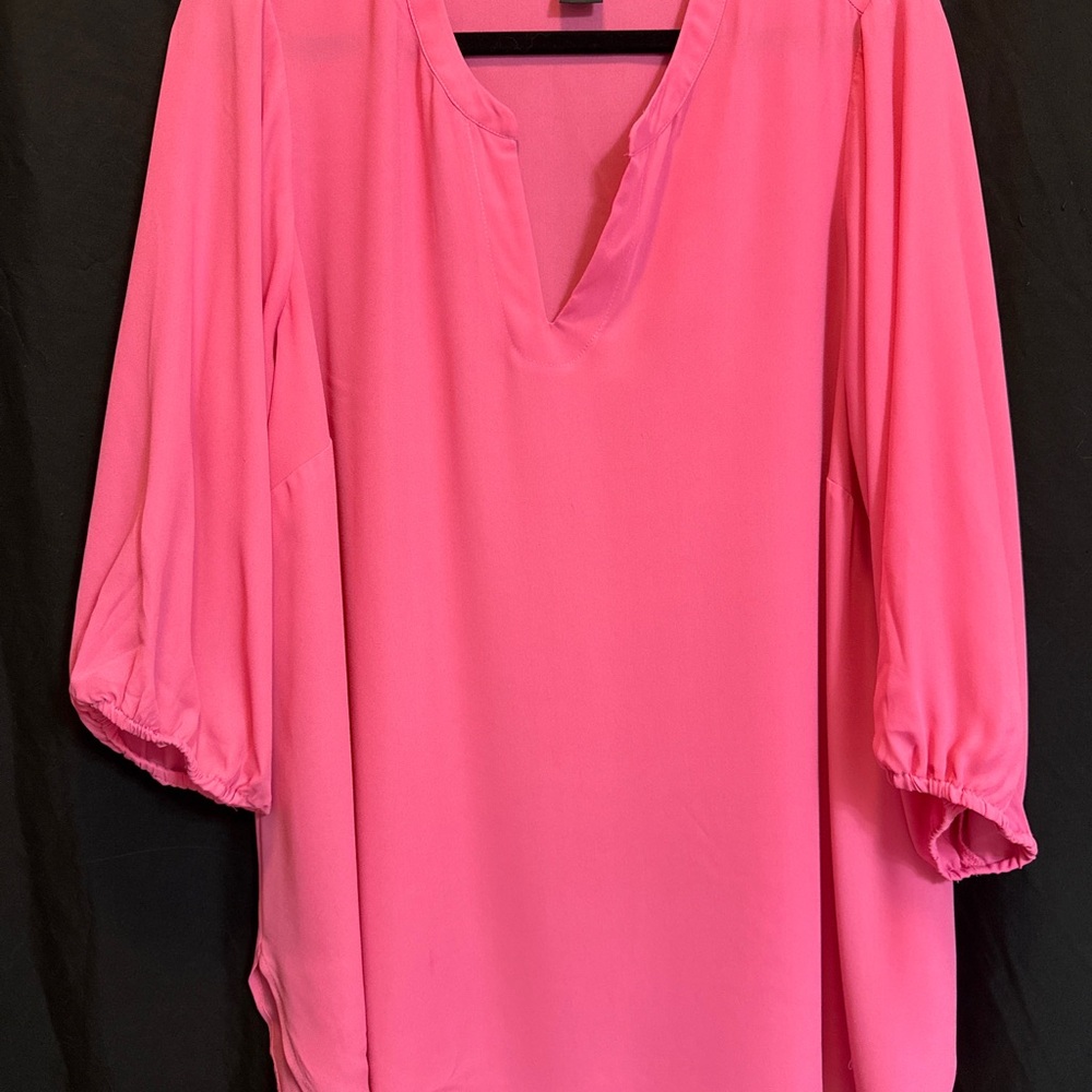 Jones New York Hot Pink V-Neck Tunic with 3/4 Bubble Sleeves